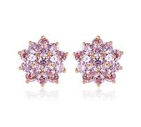 100% Pink Sapphire Gemstone Flower Earrings Ear Studs Wedding Fine Jewelry Gift