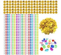 100 Pirate Gold Coins, 500 Pieces Of Transparent Color Crystal Stones, Plastic Gold Coins, Acrylic Gemstones, Gold Coin Pirate Treasure, Gold Treasure Chest For Children, Children'S Game Props