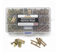 100 Plasterboard Hammer Plugs & Screws - 50 Heavy-Duty Metal Fixings & 50 Screws - Reusable Storage Box - Quick Hammer-In Installation for Plasterboard & Hollow Walls - Made in the UK