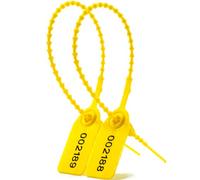 100 Plastic Tamper Seals Fire Extinguisher Security Tags Numbered Zip Ties Pull Tite Safety Tab (Yellow)