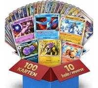 100 Pokémon Cards German - 10 Glittering Guaranteed Holo and Reverse Holo + 90 Normal - Authentic, Yellow Edges - Random Set for Collectors and as a Gift