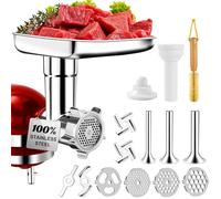 100% Polished Stainless Steel Meat Grinder Attachment for KitchenAid Mixer, Dishwasher Safe Food Grinder Attachment Anti-Corrosion, 18-Piece Set Includes 3 Seamless Sausage Stuffers, 4 Grinding Plates