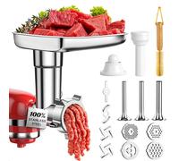 100% Polished Stainless Steel Meat Grinder Attachment for KitchenAid Mixer, Dishwasher Safe Food Grinder Attachment Anti-Corrosion, 18-Piece Set Includes 3 Seamless Sausage Stuffers, 4 Grinding Plates