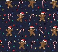 100% Polycotton Christmas Fabric - New Designs (Per Metre) - Xmas Snowflakes Gingerbread Men Stars - Dress Fabric - Simply Sew Crafty™ (Navy/Gingerbread Men/Candy Canes/Hearts, 1 Mtr)