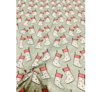100% Polycotton Christmas Fabric - New Designs (Per Metre) - Xmas Snowflakes Gingerbread Men Stars - Dress Fabric - Simply Sew Crafty™ (Stockings on Grey, 1 Mtr)