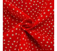 100% Polycotton Christmas Fabric - New Designs (Per Metre) - Xmas Snowflakes Gingermen Bread Stars - Dress Fabric - Simply Sew Crafty™ (Clustered Stars/Red, 0.5 Mtr)
