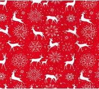 100% Polycotton Christmas Fabric - New Designs (Per Metre) - Xmas Snowflakes Gingerbread Men Stars - Dress Fabric - Simply Sew Crafty™ (Reindeer/Snowflakes on Red, 0.5 Mtr)