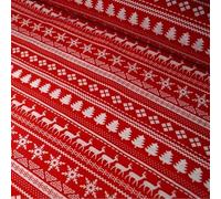100% Polycotton Christmas Fabric - New Designs (Per Metre) - Xmas Snowflakes Gingerbread Men Stars - Dress Fabric - Simply Sew Crafty™ (Red Fairisle, 1 Mtr)