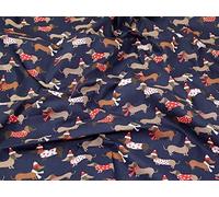 100% Polycotton Christmas Fabric - New Designs (Per Metre) - Xmas Snowflakes Gingermen Bread Stars - Dress Fabric - Simply Sew Crafty™ (Dachshund Dogs on Navy, 0.5 Mtr)
