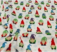 100% Polycotton Christmas Fabric - New Designs (Per Metre) - Xmas Snowflakes Gingerbread Men Stars - Dress Fabric - Simply Sew Crafty™ (Multicoloured Gnomes, 1 Mtr)