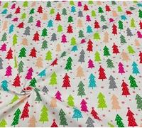 100% Polycotton Christmas Fabric - New Designs (Per Metre) - Xmas Snowflakes Gingerbread Men Stars - Dress Fabric - Simply Sew Crafty™ (Multicoloured Xmas Trees, 1 Mtr)