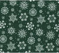 100% Polycotton Christmas Fabric - New Designs (Per Metre) - Xmas Snowflakes Gingermen Bread Stars - Dress Fabric - Simply Sew Crafty™ (Fili Snowflakes on Green, 0.5 Mtr)
