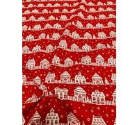 100% Polycotton Christmas Fabric - New Designs (Per Metre) - Xmas Snowflakes Gingerbread Men Stars - Dress Fabric - Simply Sew Crafty™ (Village on Red, 1 Mtr)