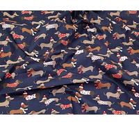100% Polycotton Christmas Fabric - Xmas Dachshund Dogs (Per Metre)- Sewing Quilting Dress Fabric - Simply Sew Crafty™ (Navy)