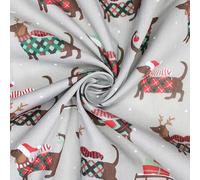 100% Polycotton Christmas Fabric - Xmas Dogs Red Green (Per Metre) - Sewing Quilting Dress Fabric - Simply Sew Crafty™ (Silver)