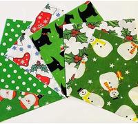 100% Polycotton Fabric Patchwork Squares - Christmas Snowflakes Gingermen Bread Puddings Dogs Red Green - Sewing Quilting Dress Fabric - Simply Sew Crafty™ (5", Green)