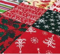 100% Polycotton Fabric Patchwork Squares - Christmas Snowflakes Gingermen Bread Puddings Dogs Red Green - Sewing Quilting Dress Fabric - Simply Sew Crafty™ (5", Assorted Christmas Mix)