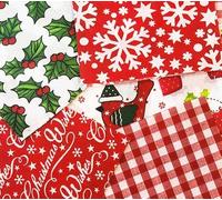 100% Polycotton Fabric Patchwork Squares - Christmas Snowflakes Gingermen Bread Puddings Dogs Red Green - Sewing Quilting Dress Fabric - Simply Sew Crafty™ (5", Red & White)