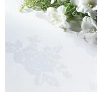 100% Polyester Circular Tablecloth Table Cover with Rose Design, White, 224cm