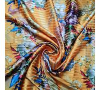 100% Polyester/Poly Silk Silky Satin Fabric, Dressmaking, Wedding, Prom - Dress Craft Fabric Material 58" - 150 cm Wide Sold As 1 Meter Pre - Cut Lengths (Mustard Floral)