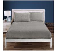 100% Polyester Super King Bottom Sheet, Warm & Cozy Teddy Bear Fleece Fitted Sheet, Easycare Soft Fur Snuggly and Thermal Bedsheet, Easycare Fluffy Warm Bedding, Silver