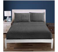100% Polyester Super King Bottom Sheet, Warm & Cozy Teddy Bear Fleece Fitted Sheet, Easycare Soft Fur Snuggly and Thermal Bedsheet, Easycare Fluffy Warm Bedding, Charcoal
