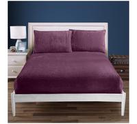 100% Polyester Super King Bottom Sheet, Warm & Cozy Teddy Bear Fleece Fitted Sheet, Easycare Soft Fur Snuggly and Thermal Bedsheet, Easycare Fluffy Warm Bedding, Aubergine