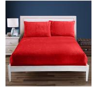 100% Polyester Super King Bottom Sheet, Warm & Cozy Teddy Bear Fleece Fitted Sheet, Easycare Soft Fur Snuggly and Thermal Bedsheet, Easycare Fluffy Warm Bedding, Red