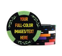 100 Premium Clay Poker Chips, Customized Your Image and Text, 11.5 Grams Casino Chips for Texas Hold’em, Blackjack Gambling (Light Green)