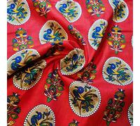 100% Printed Indian Cotton Rajasthani Suzani Rangoli Boho Banjara Craft Fabric Material 45" - 112 cm Wide Sold As 1 Meter Pre - Cut Lengths (D-2) (Available in 6 Colours) (Peacock Red)