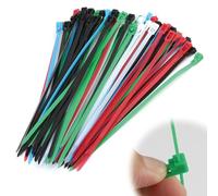 100 psc Coloured Cable Ties 200mm, 8" Reusable Zip Ties- in Red, Yellow, Green, Blue, Black, White - UV Resistant Nylon PA66 - for Organizing, Securing & DIY Projects