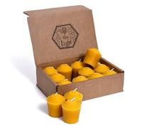 100% Pure Beeswax Votive Candles - USA-Sourced Handmade Votives for Home, Christmas, and Advent, Smokeless Unscented 12 Candle Set with Natural Honey Aroma, 1.96 x 1.77 Inches, by BeeTheLight
