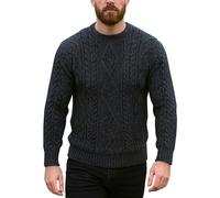 100% Pure British Wool Jumper for Men - Made in the UK - Cable Knit, Crew Neck warm Arran Jumper - Heavy Knit Pullover - Round Neck Winter Sweater - Charcoal colour, size M - Gifts for Men