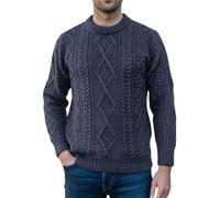 100% Pure British Wool Jumper for Men - Made in the UK - Cable Knit, Crew Neck warm Arran Jumper - Heavy Knit Pullover - Round Neck Winter Sweater - Navy colour, size XL - Gifts for Men
