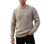 100% Pure British Wool Jumper for Men - Made in the UK - Cable Knit, Crew Neck warm Arran Jumper - Heavy Knit Pullover - Round Neck Winter Sweater - Skiddaw colour, size S - Gifts for Men