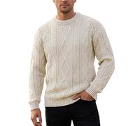 100% Pure British Wool Jumper for Men - Made in the UK - Cable Knit, Crew Neck warm Arran Jumper - Heavy Knit Pullover - Round Neck Winter Sweater - Cream colour, size XS - Gifts for Men