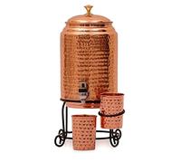 100 % Pure Copper Hammered Water Dispenser (Matka /Pot) Container Pot Water Tank 5000ML with 2 Copper Glass and Iron Stand for Home & Kitchen|