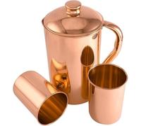 100% Pure Copper Jug1500 ml With 2 Tumblers | Drinking Water Plain Pitcher With Glasses | Copper Jug Set With Lid & Cups | Handle Water Bottle | Ayurveda Health Benefits