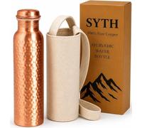 100% Pure Copper Water Bottle With carrying Canvas Bag|Lab-Tested|34 OZ Leakproof, Handcrafted Ayurvedic Copper Vessel for Health, Pure copper water bottle for drinking (Hammered Bottle With bag)
