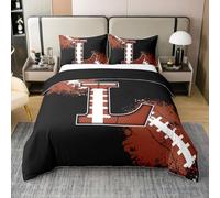 100% Pure Cotton Boys Rugby Duvet Cover Set King for Kids Boys Chic Fashion Initial L Bedding Set Football Sports Games Competition Comforter Cover with 2 Pillowcases,Not Comforter