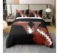 100% Pure Cotton Boys Rugby Duvet Cover Set King for Kids Boys Chic Fashion Initial V Bedding Set Football Sports Games Competition Comforter Cover with 2 Pillowcases,Not Comforter