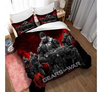 100% Pure Cotton Gears of War Duvet Cover Set with Hidden Closure, 3 Pieces Soft Home Accessories Bedding with 1 Cover and 2 Pillowcases (200x200cm(Double),GOW 04)