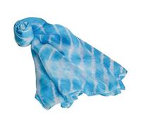 100% Pure Habotai Silk Scarf for Women, Long Thin Lightweight Shawl and Wrap for Summer Beach Spring, Autumn, Hand Tied Dyed, White and Blue Striped