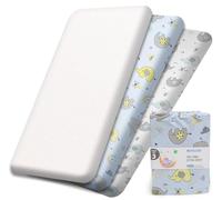 100% Pure Jersey Cotton Baby Cot Sheets 120x60 Fitted 3 Pack, 1 Waterproof Protector Pad - 2 Cot Fitted Sheets for Toddlers, Bedside Cribs | Elephant Print - (Gray/Blue)