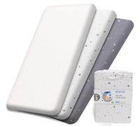 100% Pure Jersey Cotton Cot Sheets 120x60 Fitted, 3 Pack, 1 Waterproof Protector Pad - 2 Baby Cot Sheets for Toddlers & Bedside Cribs, Star Print - (Gray/White)