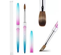 100% Pure Kolinsky Acrylic Nail Brush Size 12, Hair Acrylic Crystal Ombre Silver Blue Pink Handle with Silver Ferrule Round Shaped for Women Girls Manicure Nail Tools Accessories