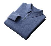 100% Pure Merino Wool Men's Polo Collar Pullover Autumn Winter Fashion Knitted Men's Pullover Sweater Blue XL