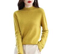 100% Pure Merino Wool Mock Neck Pullover Cashmere Seamless Sweater Woman Knitted Jumper Tops Mustard Yellow M
