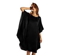 100% Pure Mulberry Silk Batwing Tunic Dress/Luxury Nightgown Plus Size 2-in-1 Design, Plus Size and Oversized, Black (Extended Size), Extended