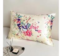 100% Pure Mulberry Silk Pillowcase Standard Size for Hair and Skin,Floral Print,Real Silk Pillow Cases with Zipper Closure,Health and Soft,Both Sides Natural Slip Silk,1pc (20"x26",Pattern1)